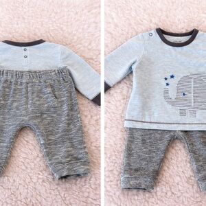 Little Me Baby Outfit Set 6M Blue Elephant Top + Gray Pants